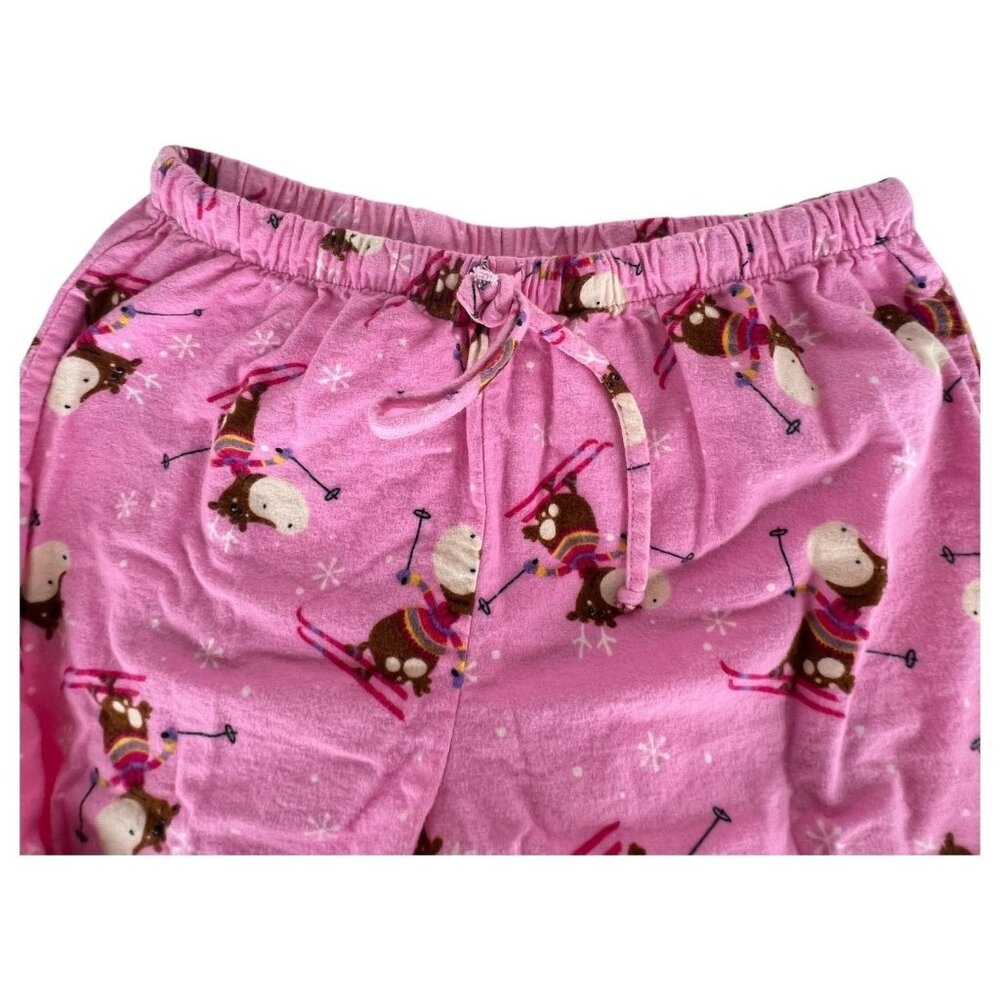 Womens Pink Skiing Moose Pajama Set Cotton Flannel By Character Size Large - Picture 10 of 11